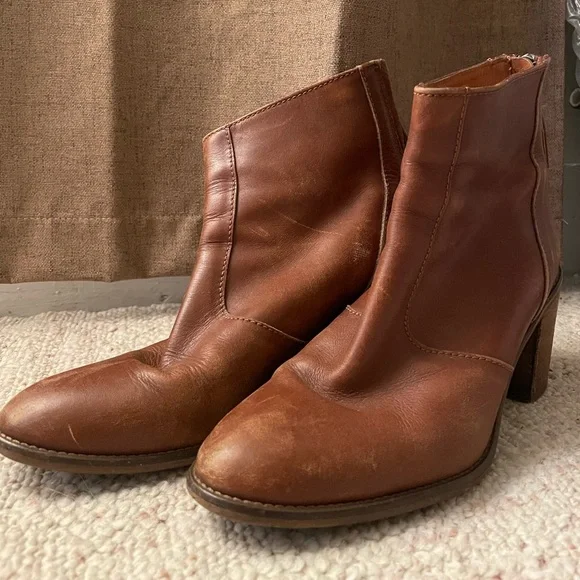 Madewell Brown Ankle Boot with Chunky Heel Western Leather Comfy Zip Up Cowgirl - Picture 14 of 14